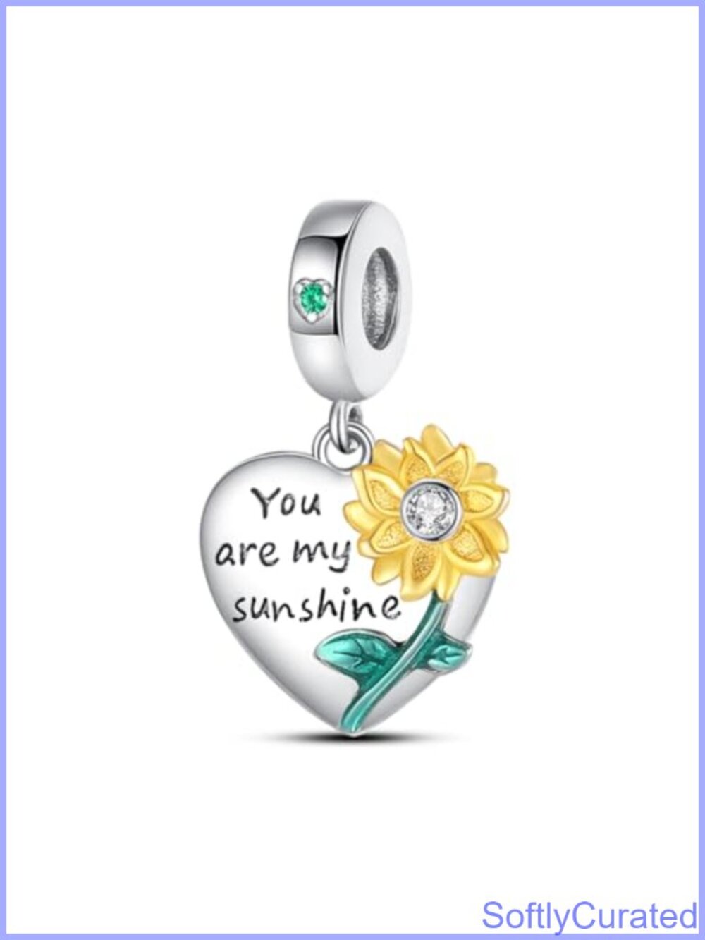 925 Sterling Silver Heart Charm 'You Are My Sunshine' for Bracelet Necklace